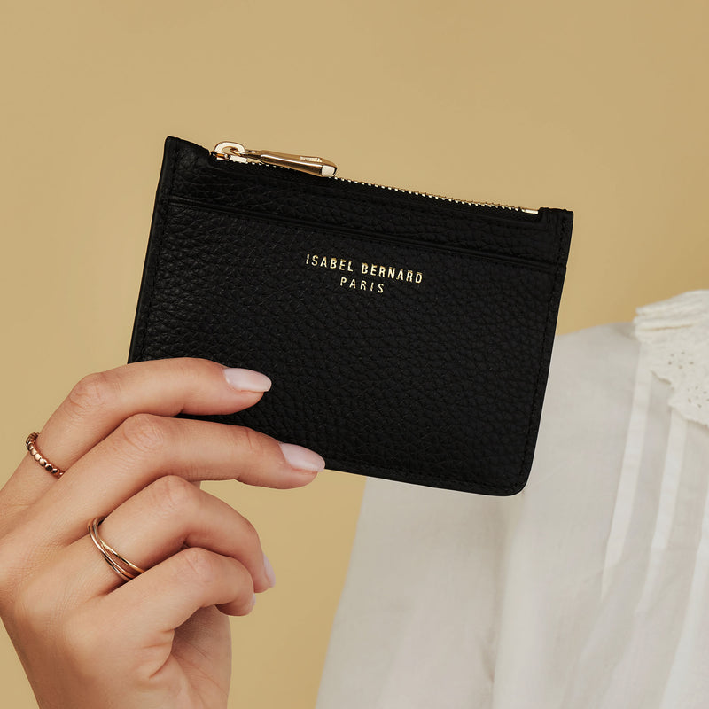 Isabel Bernard Honoré Aveline Black Leather Card Holder made of Calfskin IB27016-zoom-