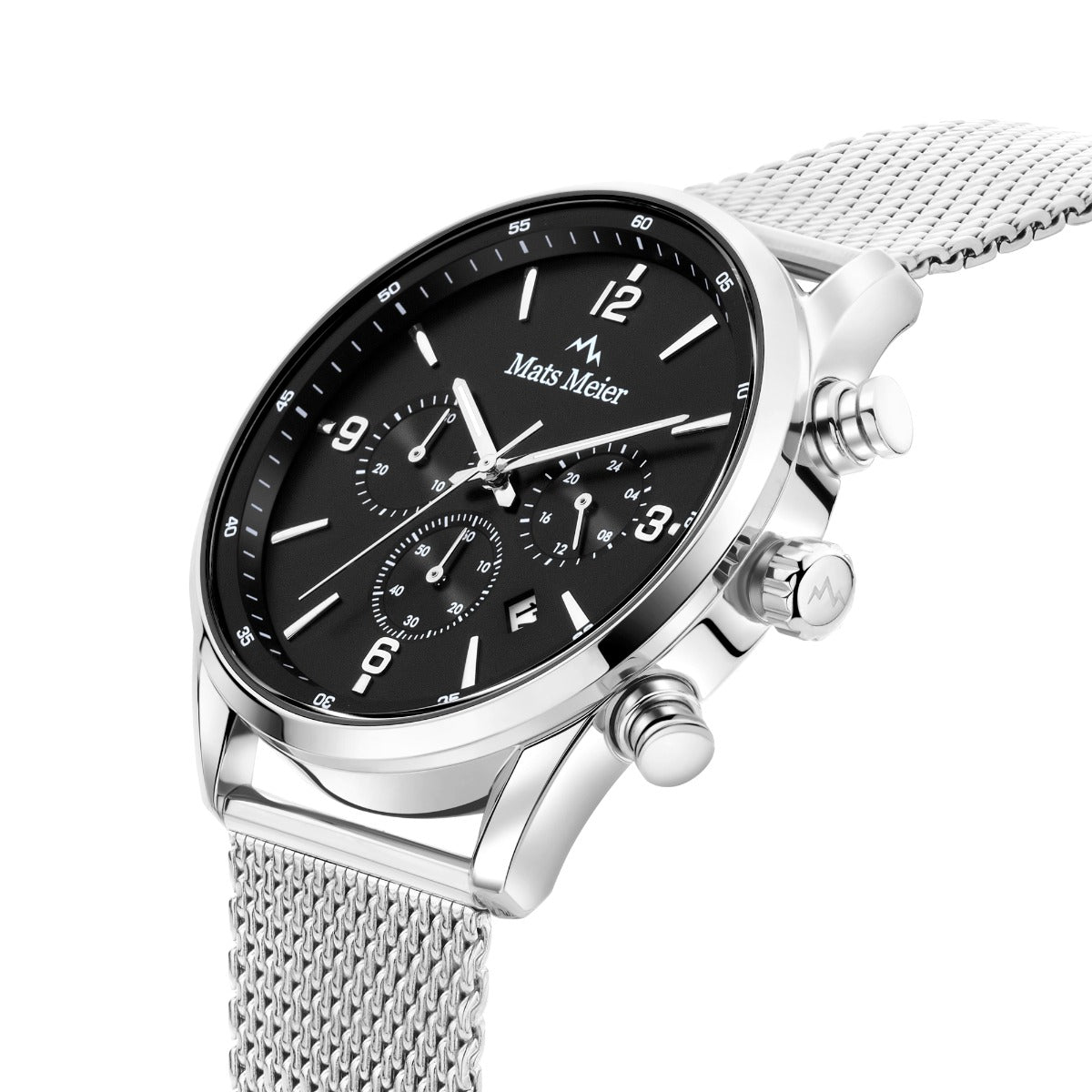 Mats Meier Grand Cornier chronograph men's watch silver colored with black MM00132