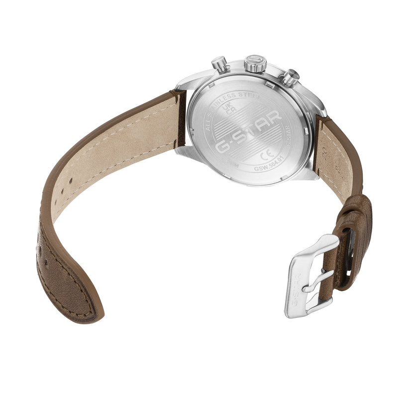 G-STAR Originals Silver-Tone Steel Men's Watch with Brown Leather Strap GSW.504.01-zoom-