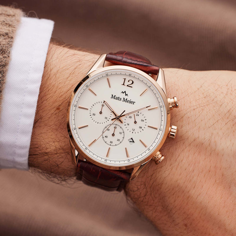 Mats Meier Grand Cornier Chrono White/Rosegold coloured/Brown Watch MM00107-zoom-