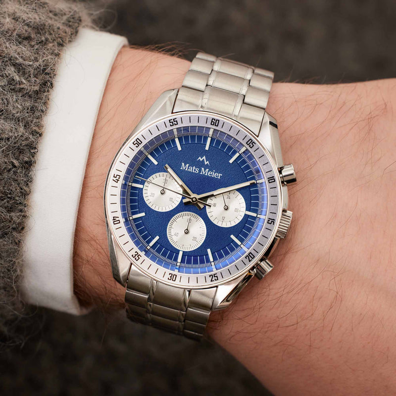 Mats Meier Arosa Racing Chronograph Men'sWatch Silver-coloured and Blue MM50014-zoom-