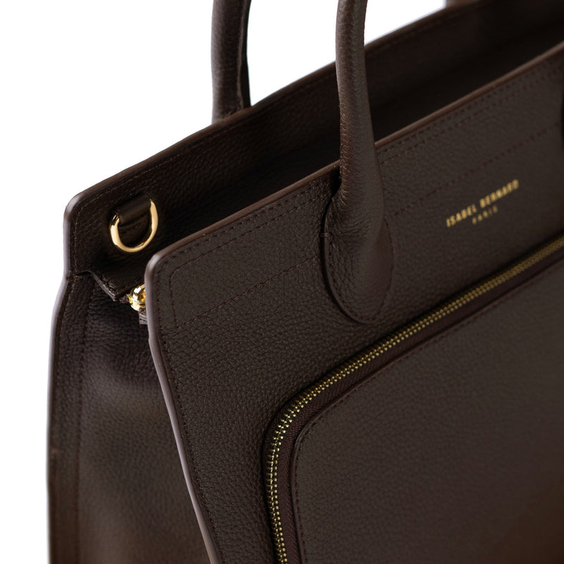 Isabel Bernard Honoré Nadine dark brown calfskin leather handbag with 13 inch laptop compartment IB25110-031-13-zoom-