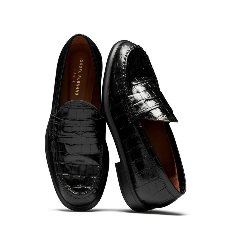 Isabel Bernard Vendôme Blandine croco black calfskin leather loafers IB51015-201-38-zoom-