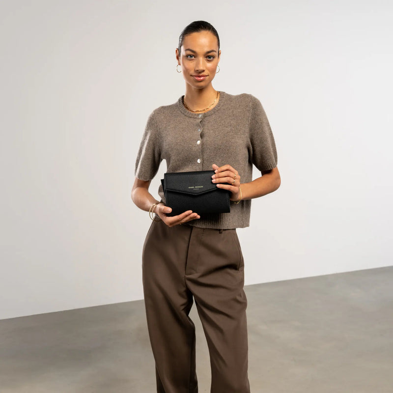 Isabel Bernard Honoré Lina Black Clutch With Detachable Shoulder Chain IB21135-001-zoom-