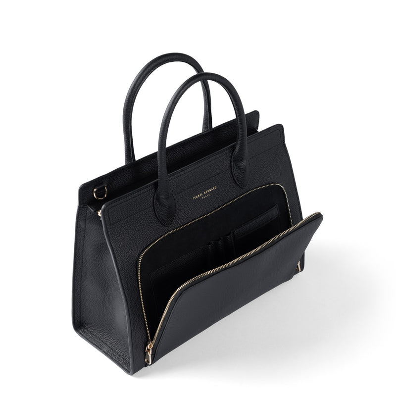 Isabel Bernard Honoré Nadine black calfskin leather handbag with 13 inch laptop compartment IB25110-001-13-zoom-