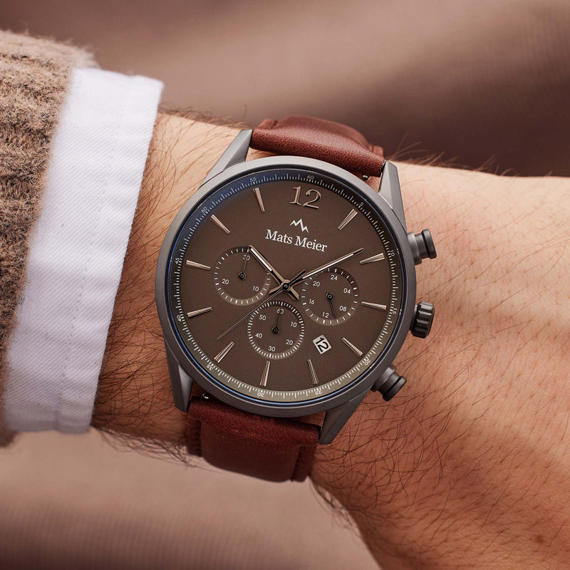 Mats Meier Grand Cornier Chrono Gunmetal/DonkerBrown Watch MM00104-zoom-