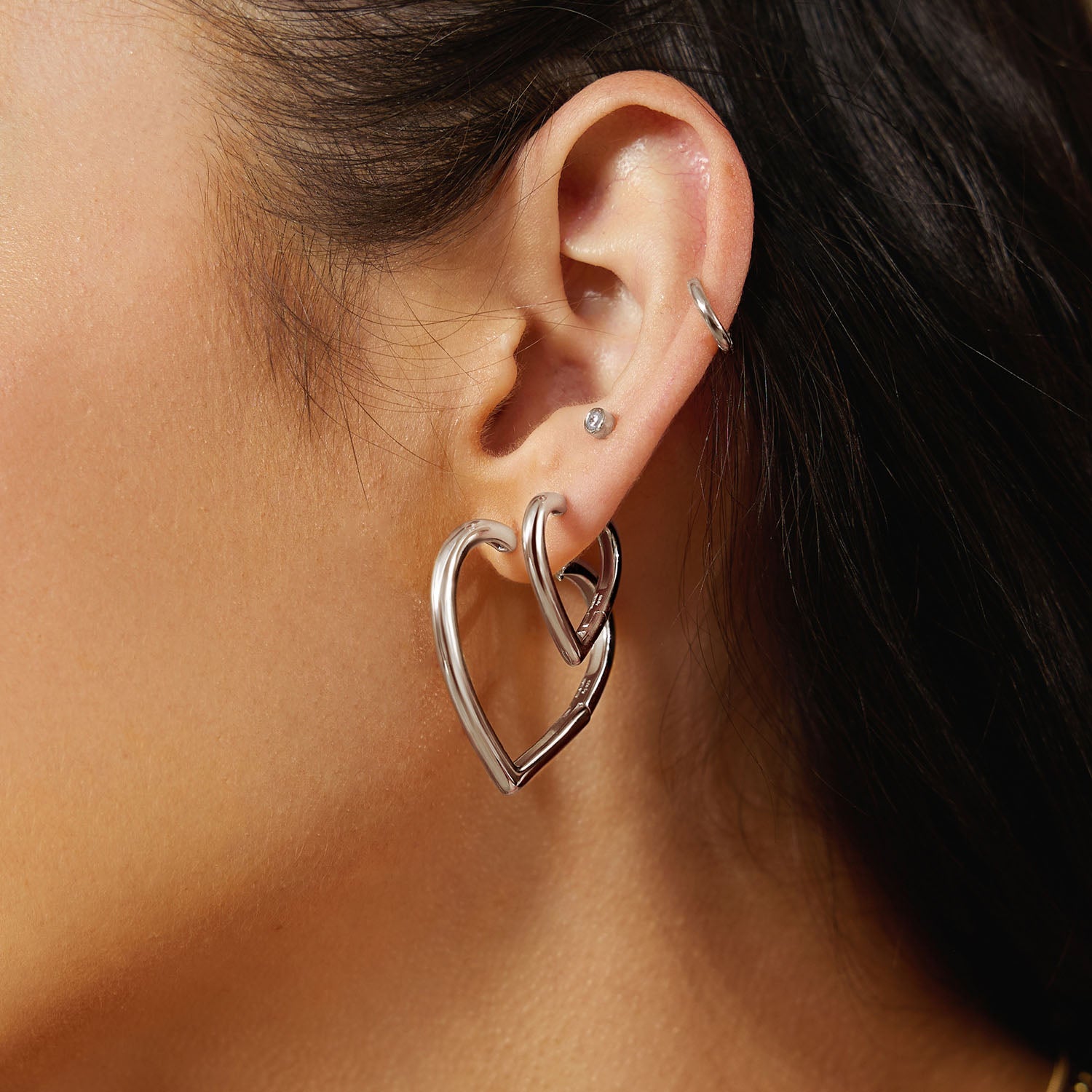 Ania Haie Sunny Sparkler Silver Medium Heart Hoop Earrings AH-E064-03H