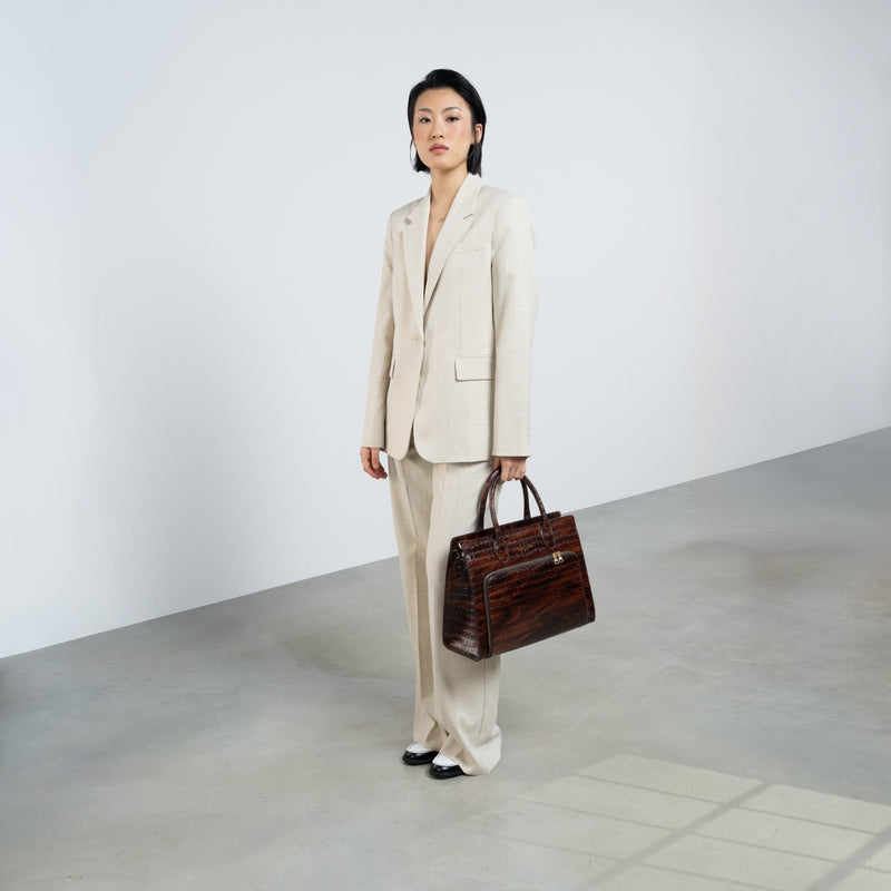 Isabel Bernard Honoré Nadine croco brown calfskin leather handbag with 13 inch laptop compartment IB25110-230-13-zoom-
