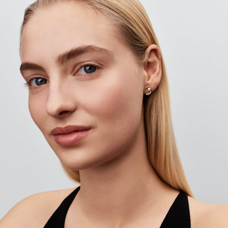 Pandora Essence Gold Plated Organically Shaped Pavé Circle & Treated Freshwater Cultured Pearl Stud Earrings 264662C01-zoom-