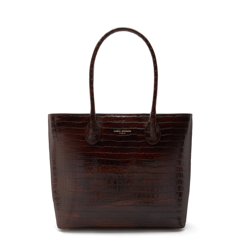 Isabel Bernard Honoré Lysanne Croco Brown Calfskin Shopper IB25025-zoom-