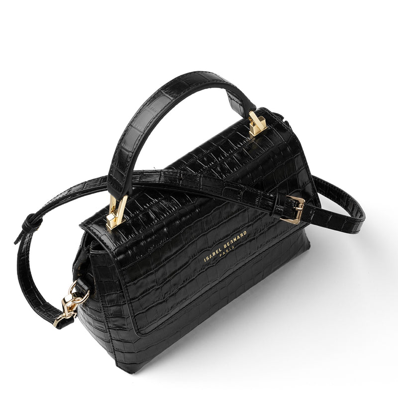 Isabel Bernard Femme Forte Heline croco Black Leather Handbag made of Calfskin IB21037-zoom-