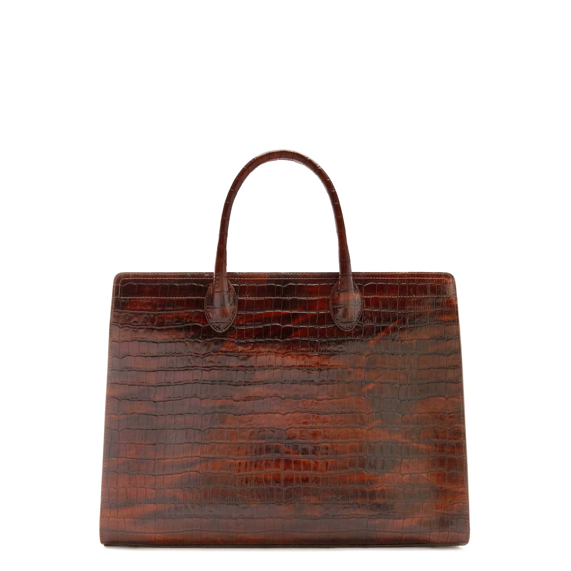 Isabel Bernard Honoré Nadine Croco Brown Leather Handbag made of Calfskin IB25034