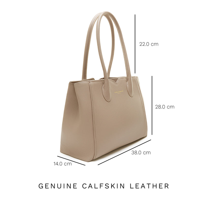 Isabel Bernard Honoré Cloe Taupe Leather Handbag made of Calfskin IB25016-zoom-