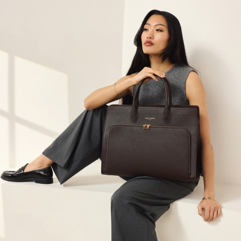 Isabel Bernard Honoré Nadine Brown Calfskin Leather Handbag with Laptop Compartment IB25087-zoom-