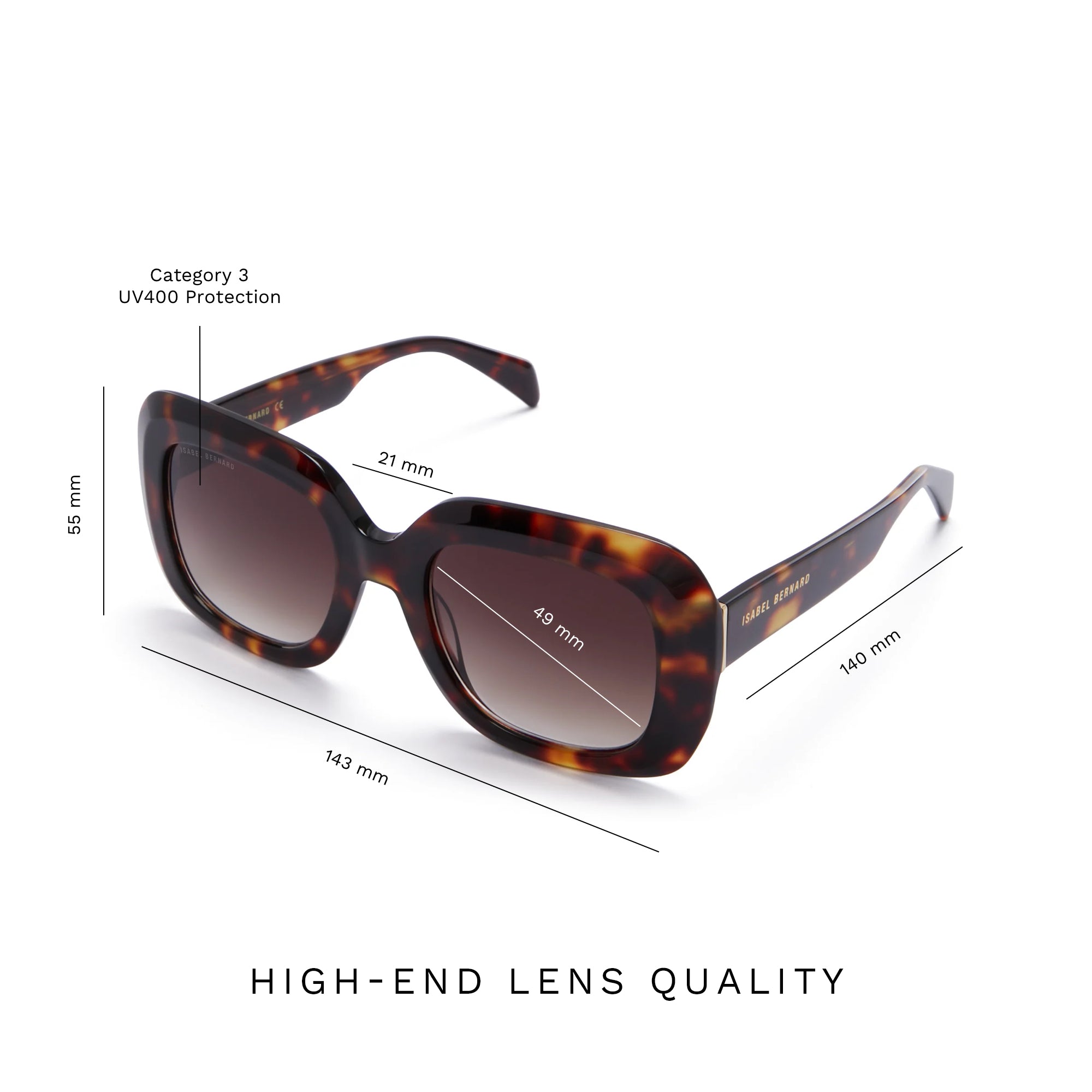 Isabel Bernard La Villette Rive Bruin Tortoise Vierkante Zonnebril IB400003-14-14