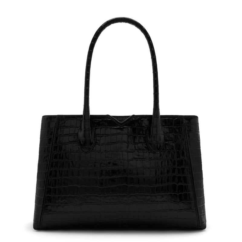Isabel Bernard Honoré Cloe Midi Croco Zwarte Kalfsleren Handtas IB25082-201-zoom-