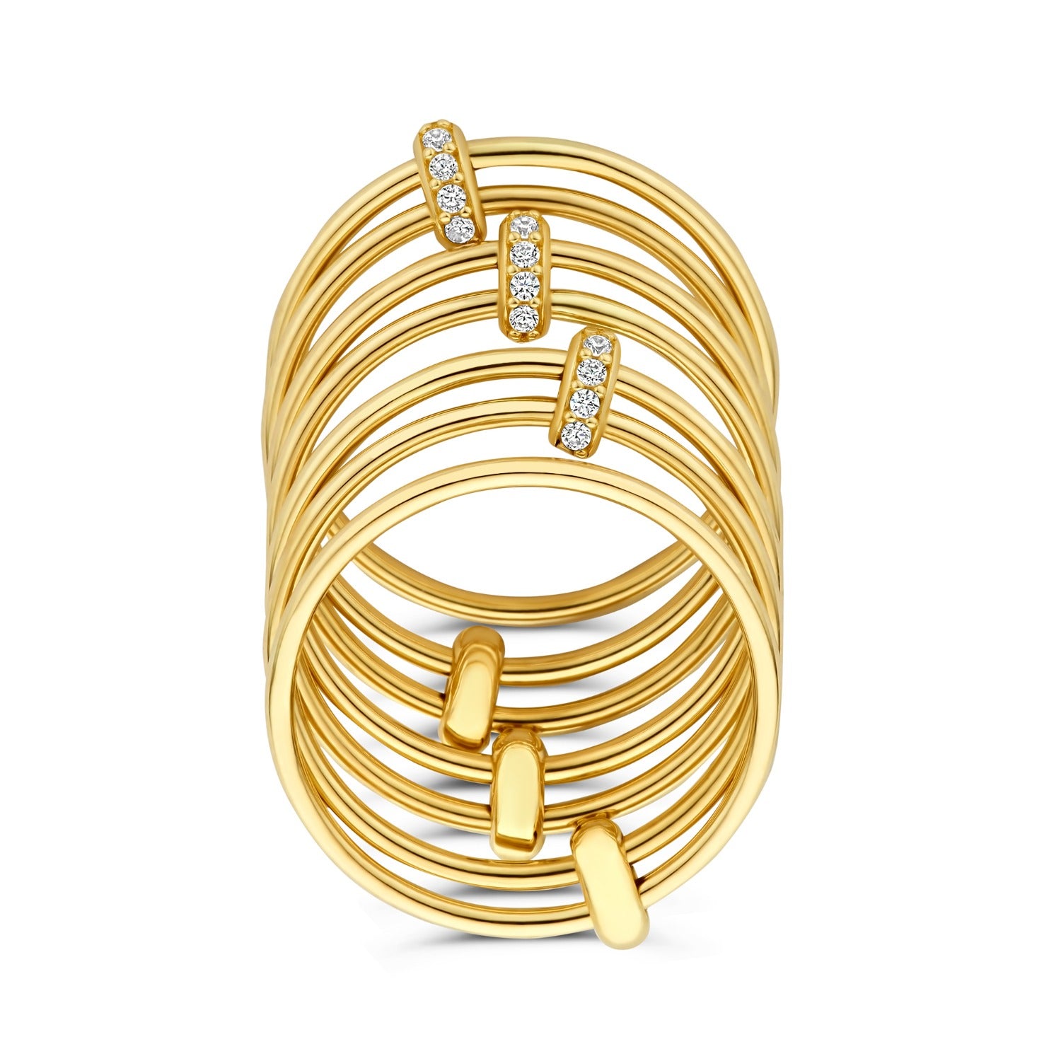Isabel Bernard Cour d'Honneur Adora 14 karat golden 7-piece multiring with zirkonia stones IB330107-52