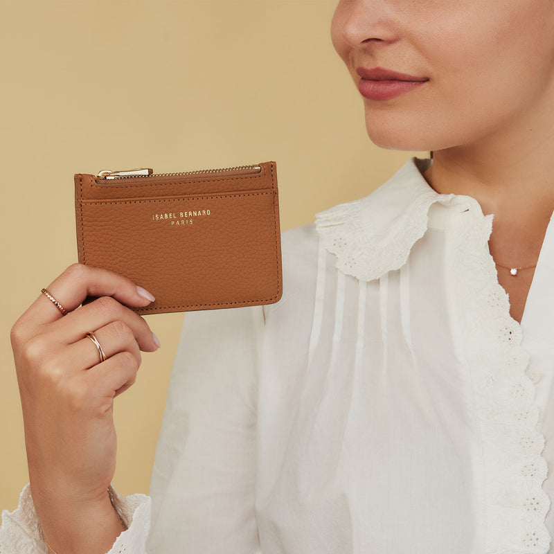 Isabel Bernard Honoré Aveline camel Leather Card Holder made of Calfskin IB27020-zoom-