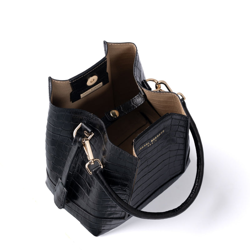 Isabel Bernard Femme Forte Minette Croco Black Calfskin Leather Handbag IB21114-201-zoom-