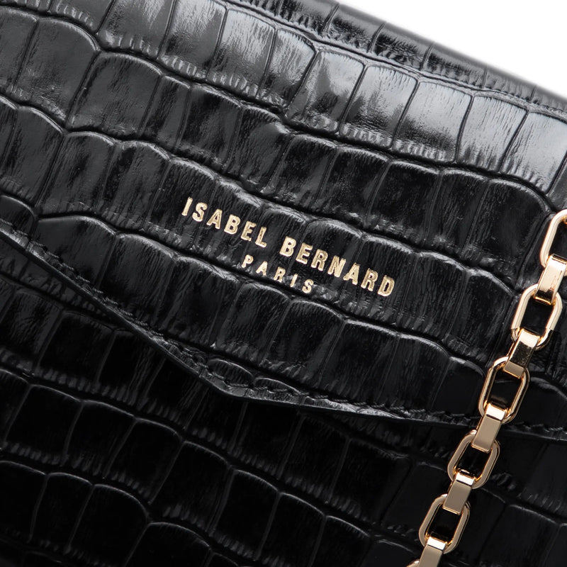 Isabel Bernard Honoré Lina Croco Black Clutch With Detachable Shoulder Chain IB21135-201-zoom-