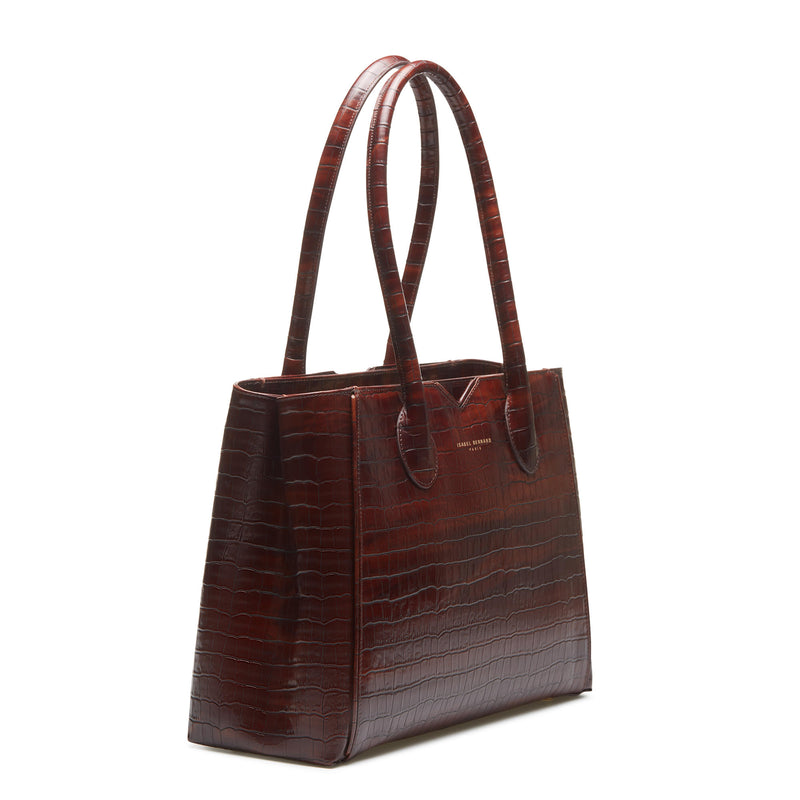 Isabel Bernard Honoré Cloè Croco Brown Handbag IB25006-zoom-