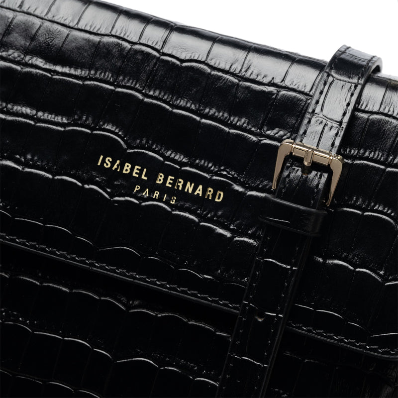 Isabel Bernard Femme Forte Heline croco Black Leather Handbag made of Calfskin IB21037-zoom-
