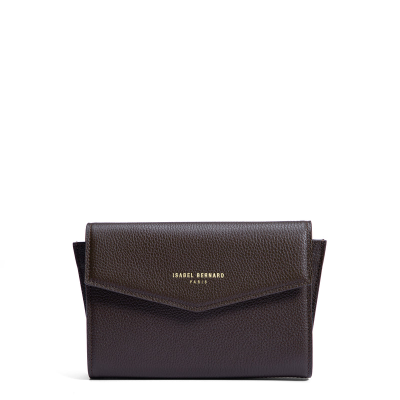 Isabel Bernard Honoré Lina Dark Brown Clutch With Detachable Shoulder Chain IB21135-031-zoom-