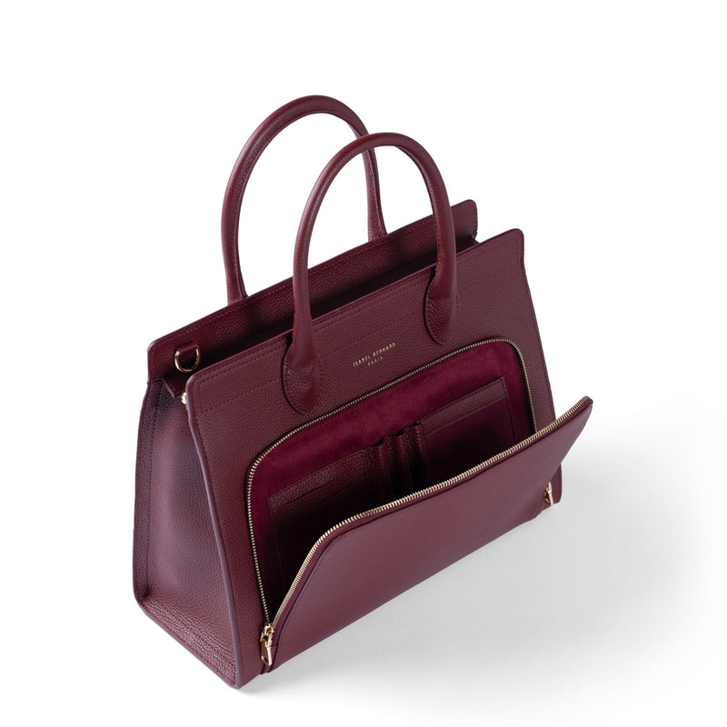 Isabel Bernard Honoré Nadine bordeaux red calfskin leather handbag with 13 inch laptop compartment IB25110-052-13-zoom-