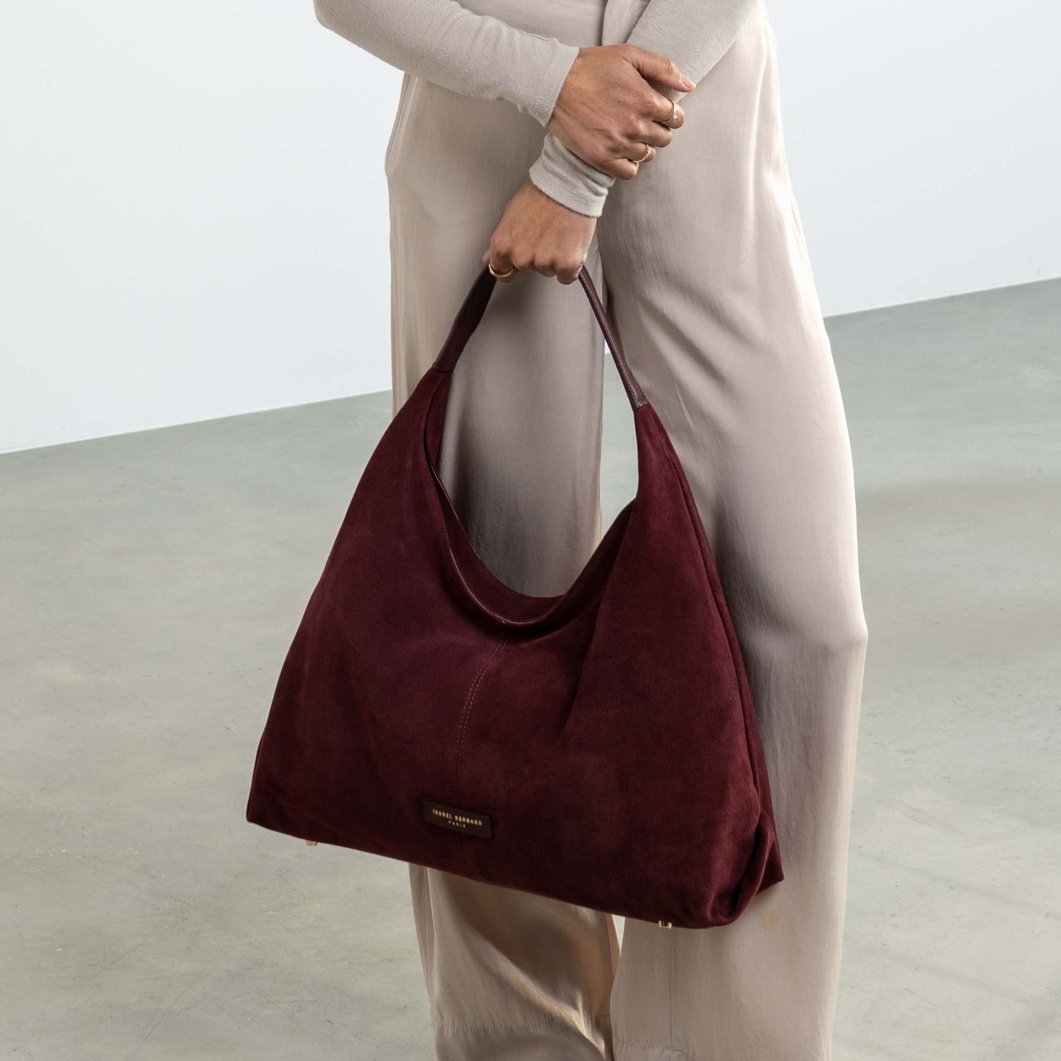Isabel Bernard Honoré Grace dark bordeaux suede shoulder bag IB25093-152