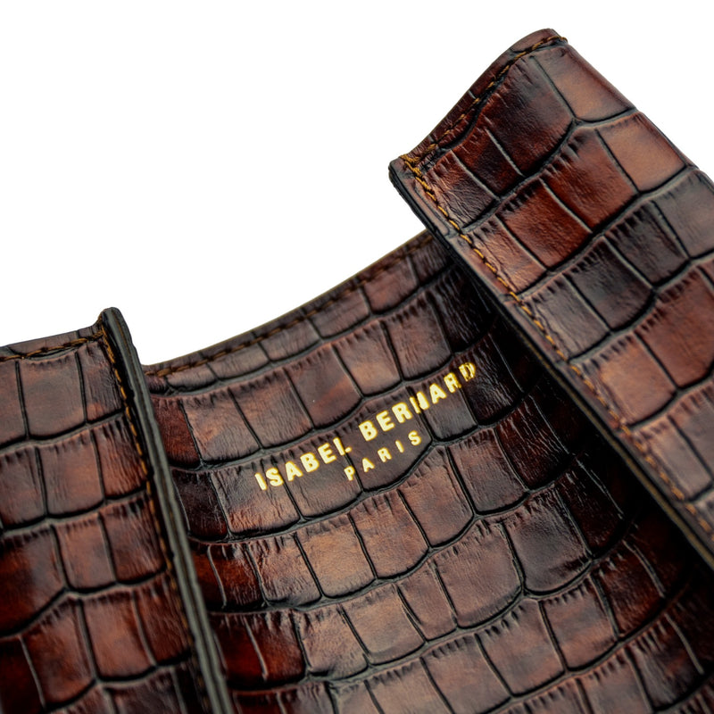 Isabel Bernard Femme Forte Minette Croco Brown Calfskin Leather Handbag IB21114-230-zoom-