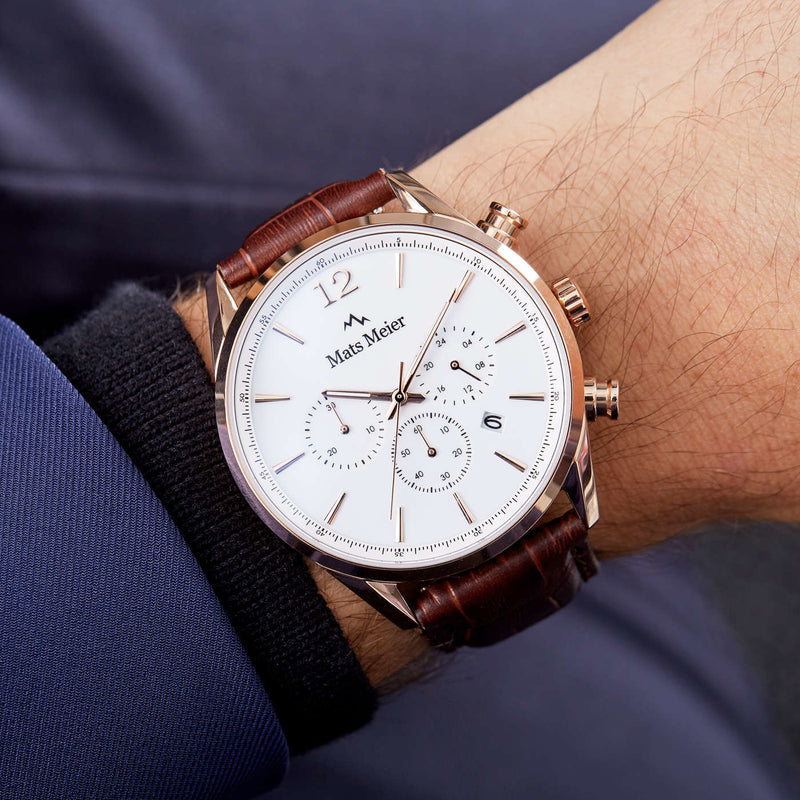 Mats Meier Grand Cornier Chrono White/Rosegold coloured/Brown Watch MM00107-zoom-