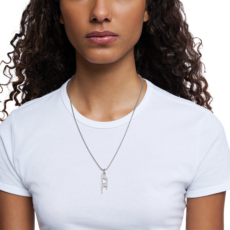 Diesel D Logo Silver Stainless Steel Necklace DX1624040-zoom-