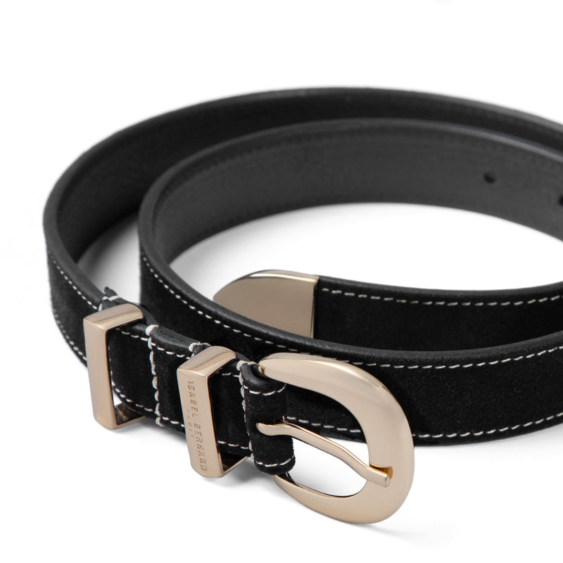 Isabel Bernard Rêveur Mathilde Suede Black belt with gold-coloured buckle IB60020-101-80-zoom-