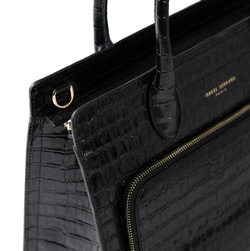 Isabel Bernard Honoré Nadine croco black calfskin leather handbag with 13 inch laptop compartment IB25110-201-13-zoom-