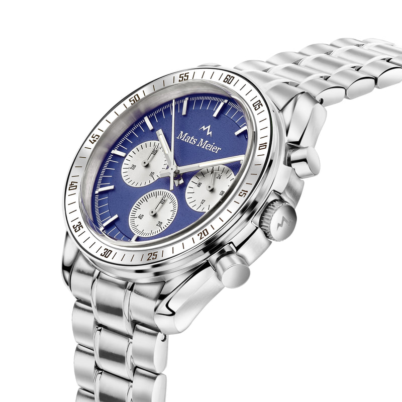 Mats Meier Arosa Racing Chronograph Men'sWatch Silver-coloured and Blue MM50014-zoom-