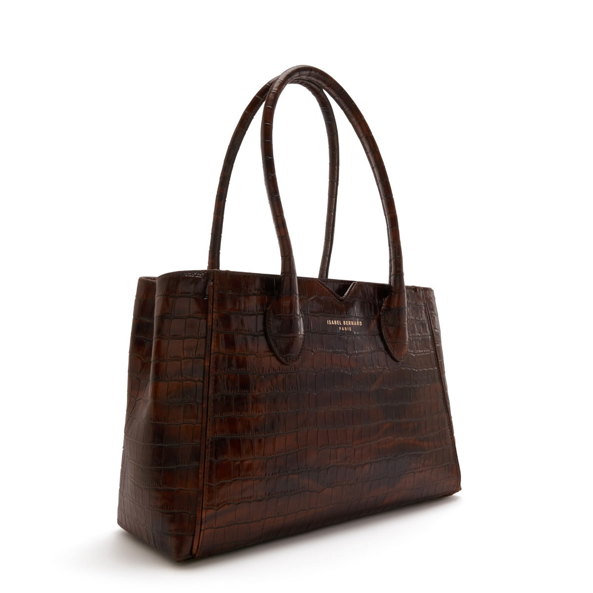 Isabel Bernard Honoré Cloe Midi Croco Brown Calfskin Leather Handbag IB25082-230