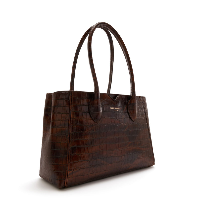 Isabel Bernard Honoré Cloe Midi Croco Brown Calfskin Leather Handbag IB25082-230-zoom-
