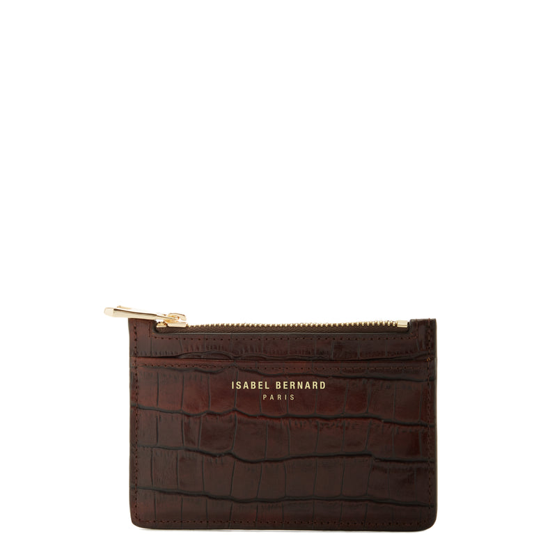 Isabel Bernard Honoré Aveline croco Brown Leather Card Holder made of Calfskin IB27019-zoom-