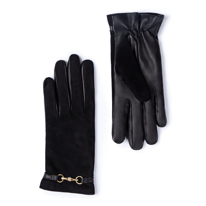 Isabel Bernard Honoré Marcelia black goatskin suéde leather gloves IB67001-101-7.5-zoom-