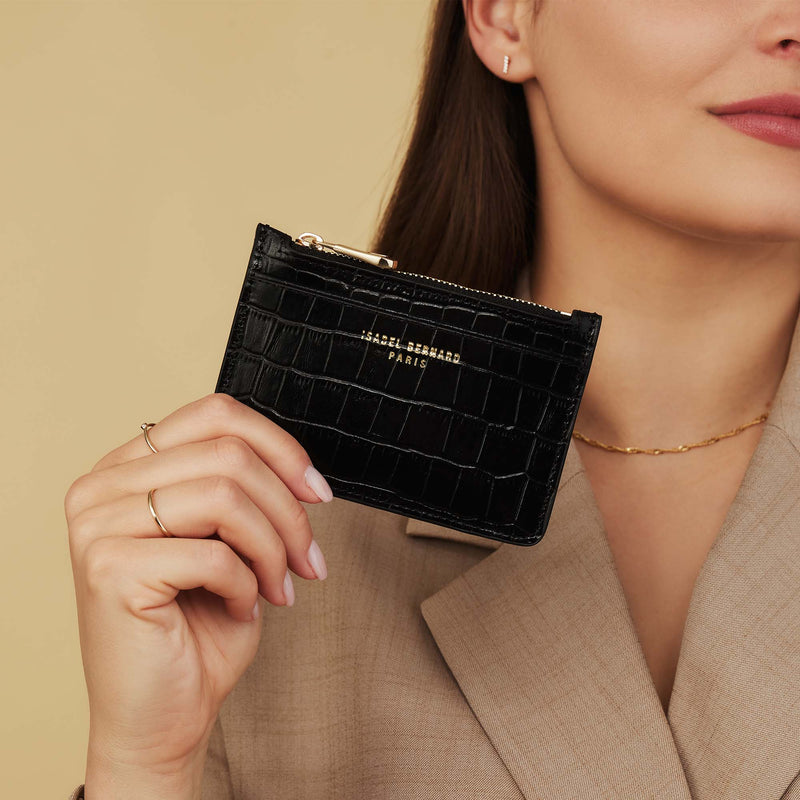 Isabel Bernard Honoré Aveline croco Black Leather Card Holder made of Calfskin IB27018-zoom-
