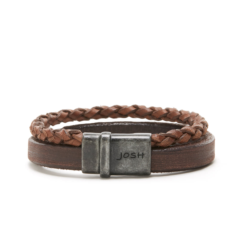 Josh Vintage Black Brown Bracelet 09264-BRA-VB/BROWN/L-zoom-