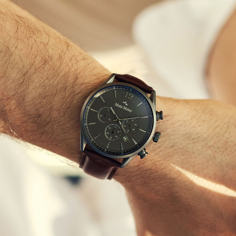 Mats Meier Grand Cornier Chrono Gunmetal/DonkerBrown Watch MM00104-zoom-