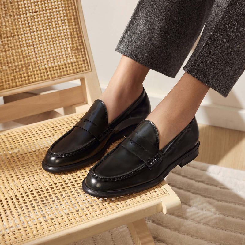 Isabel Bernard Vendôme Blandine black spazzolato leather loafers IB51015-601-37-zoom-