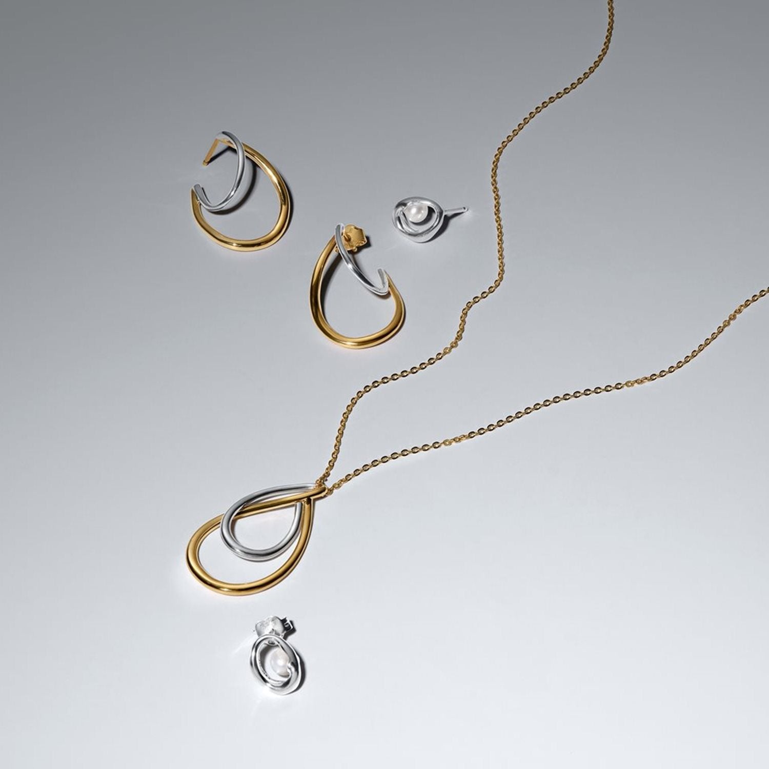 Pandora Essence Gold Plated Organically Shaped Two-Tone Double Hoop Earrings 264657C00