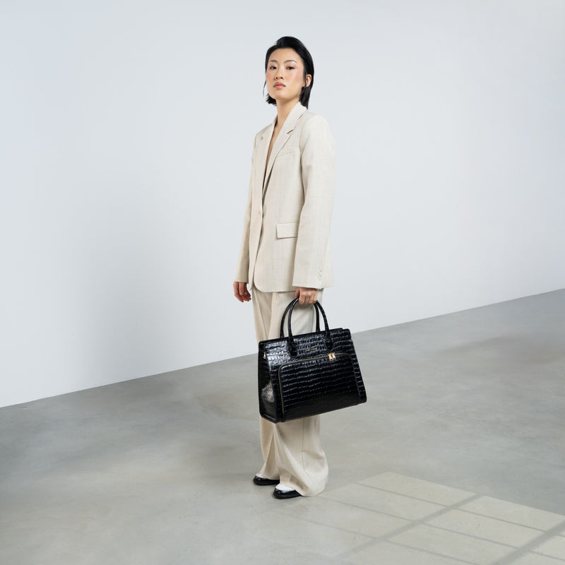 Isabel Bernard Honoré Nadine croco black calfskin leather handbag with 13 inch laptop compartment IB25110-201-13-zoom-