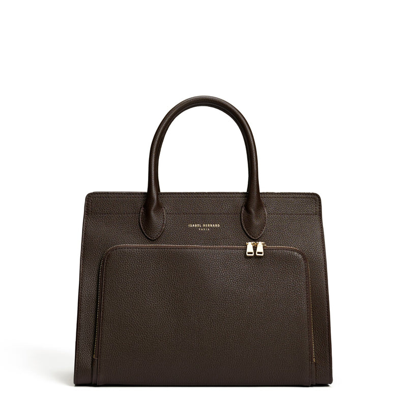 Isabel Bernard Honoré Nadine dark brown calfskin leather handbag with 13 inch laptop compartment IB25110-031-13-zoom-