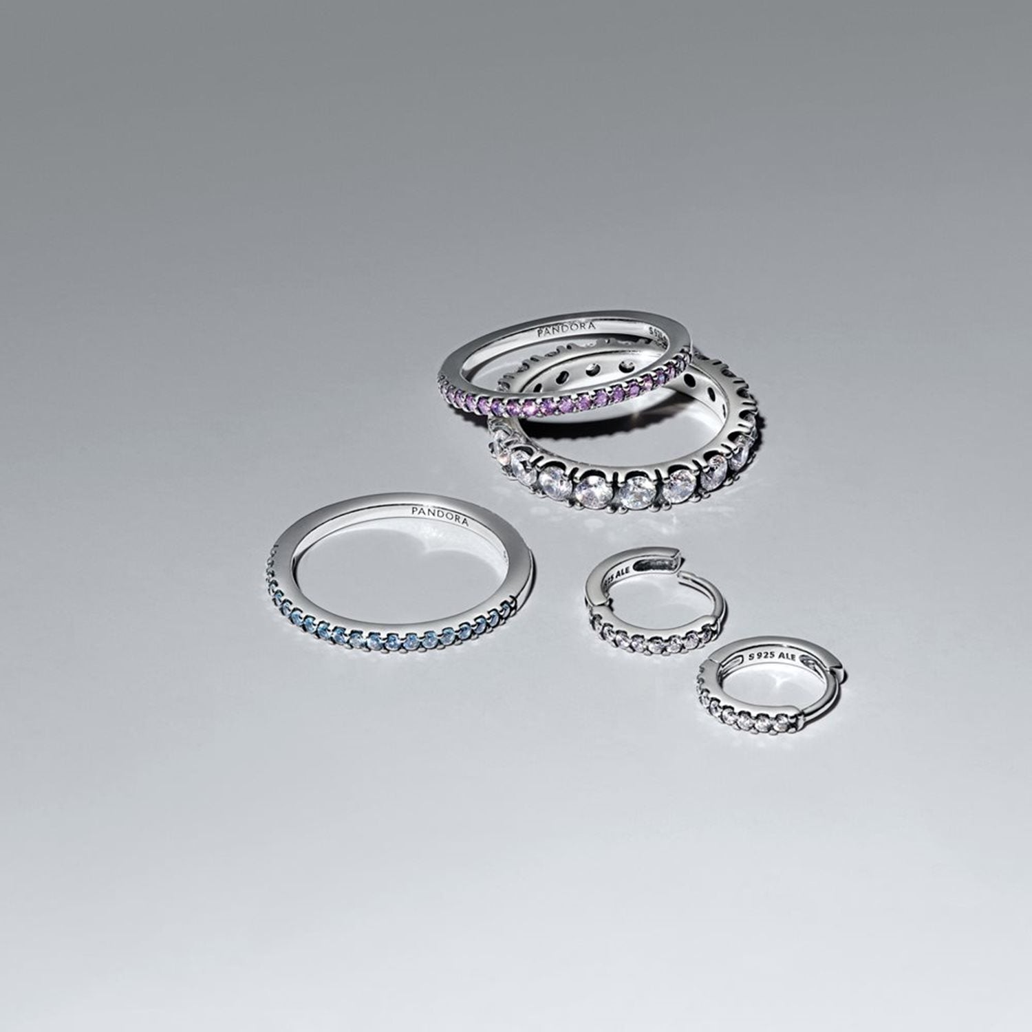 Pandora Timeless 925 Sterling Silver Sparkling Aquamarine Half-Eternity Band Ring 192999C03