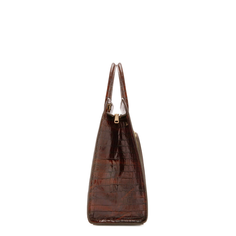 Isabel Bernard Honoré Nadine Croco Brown Leather Handbag made of Calfskin IB25034-zoom-