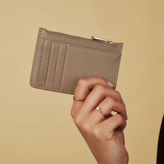 Isabel Bernard Honoré Aveline Taupe Leather Card Holder made of Calfskin IB27017