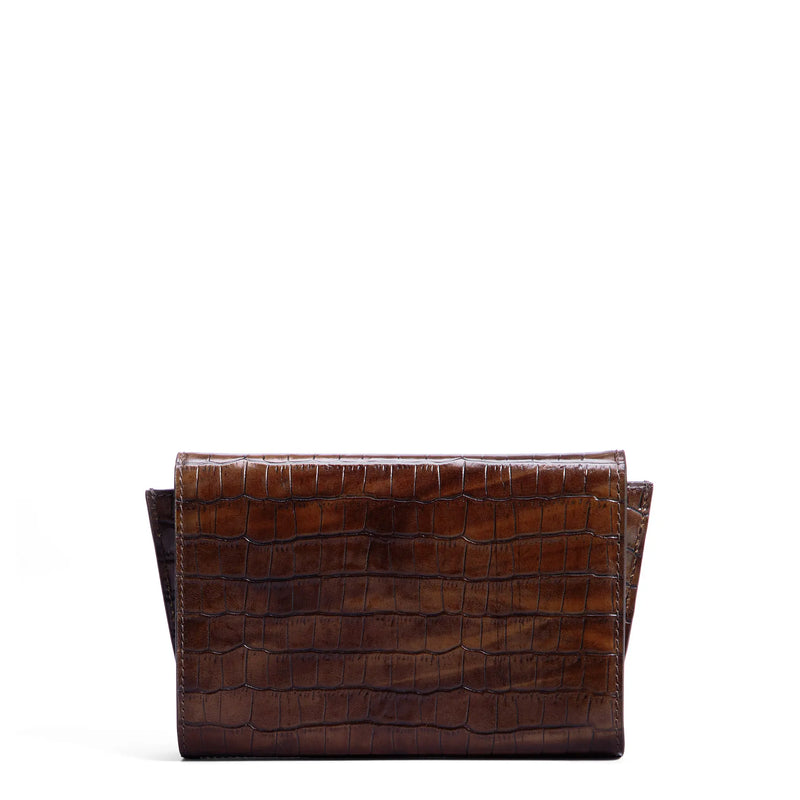Isabel Bernard Honoré Lina Croco Brown Clutch With Detachable Shoulder Chain IB21135-230-zoom-